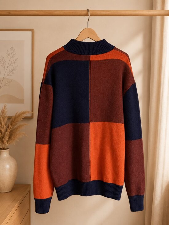 Lanzino Other - Lanzino Men's Geometric Colorblock Mock Neck Knit Sweater 3XL Big & Tall Pullove